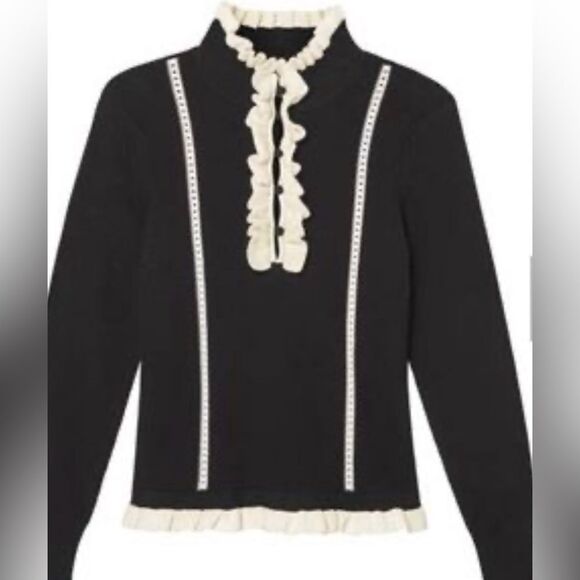 CABI Adorn Pullover Black Sweater with White Accents - Picture 9 of 15